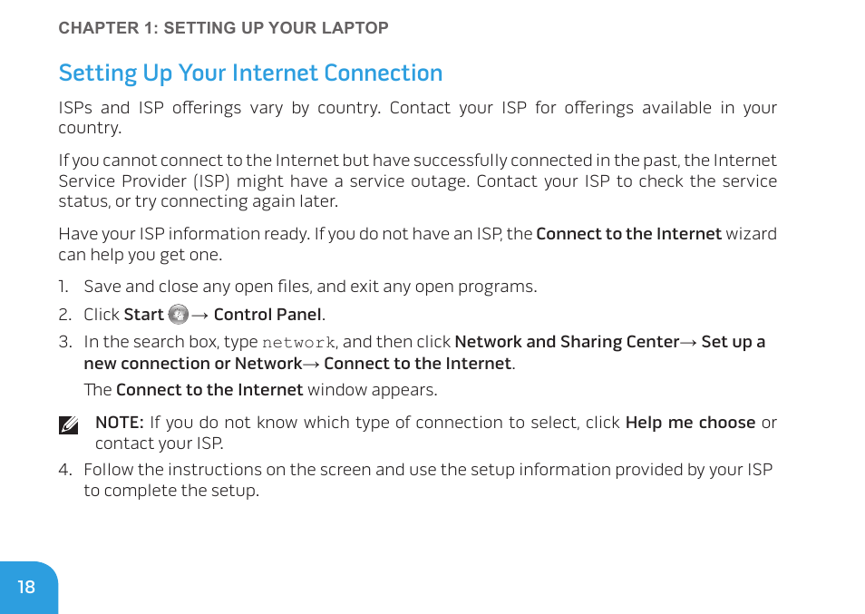 Setting up your internet connection | Dell Alienware M11x R2 (Mid 2010) User Manual | Page 18 / 112