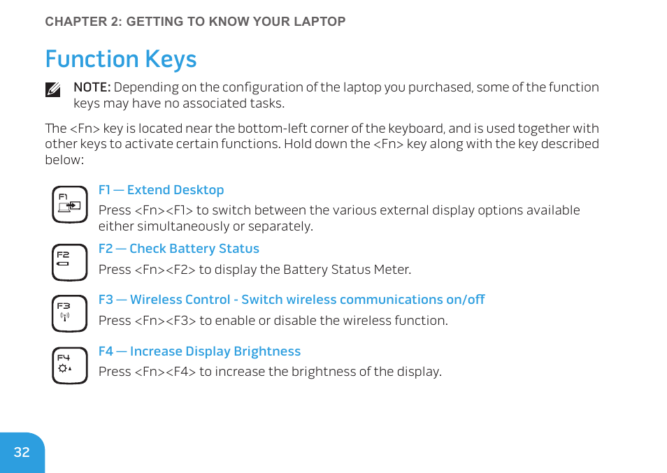 Function keys | Dell Alienware M11x R2 (Mid 2010) User Manual | Page 32 / 112