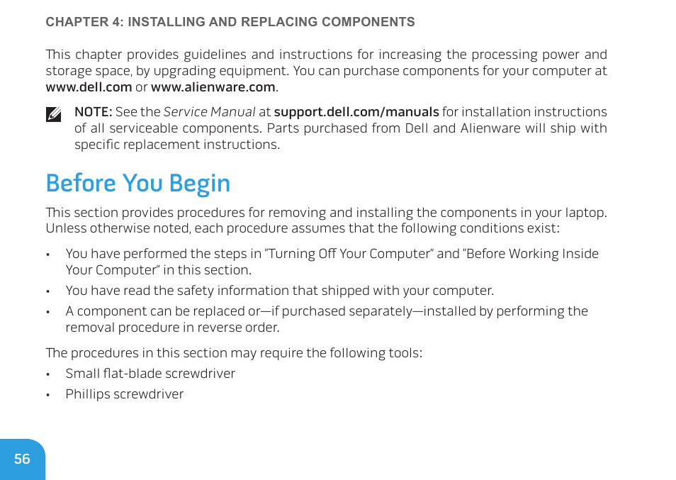 Before you begin | Dell Alienware M11x R2 (Mid 2010) User Manual | Page 56 / 112