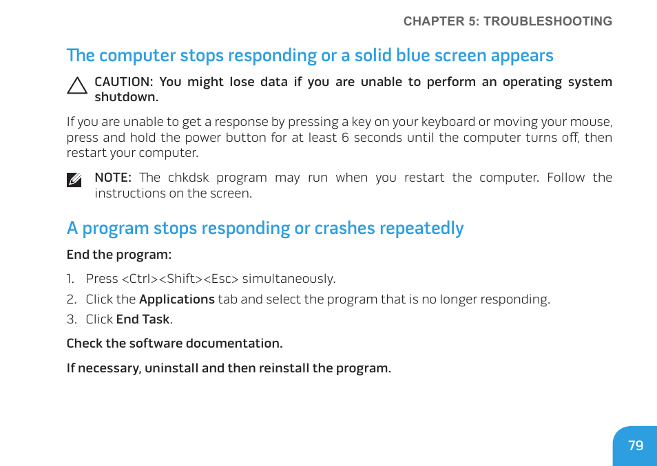 A program stops responding or crashes repeatedly | Dell Alienware M11x R2 (Mid 2010) User Manual | Page 79 / 112