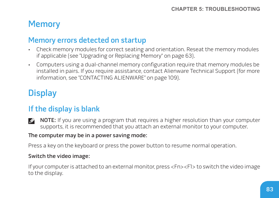 Display, If the display is blank | Dell Alienware M11x R2 (Mid 2010) User Manual | Page 83 / 112