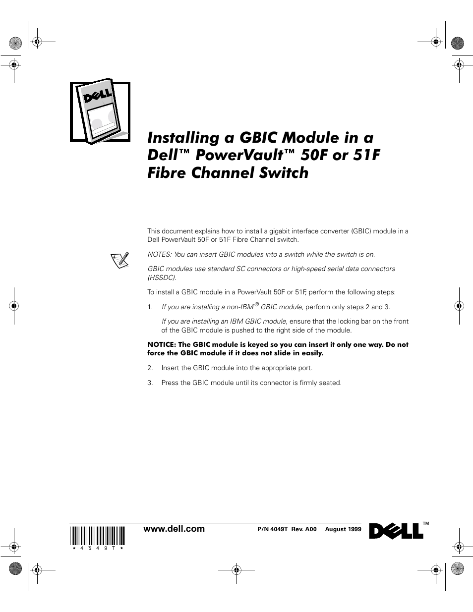 Dell PowerVault 50F (Fibre Channel Switch) User Manual | 8 pages