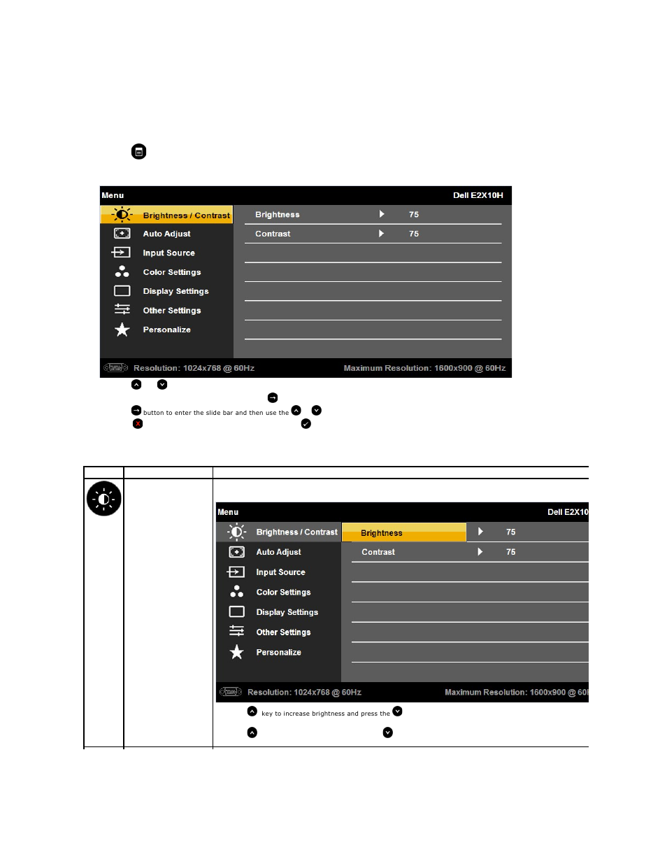 Using the on-screen display (osd) menu, Using the osd menu, Accessing the menu syste | Dell E2210H Monitor User Manual | Page 15 / 30