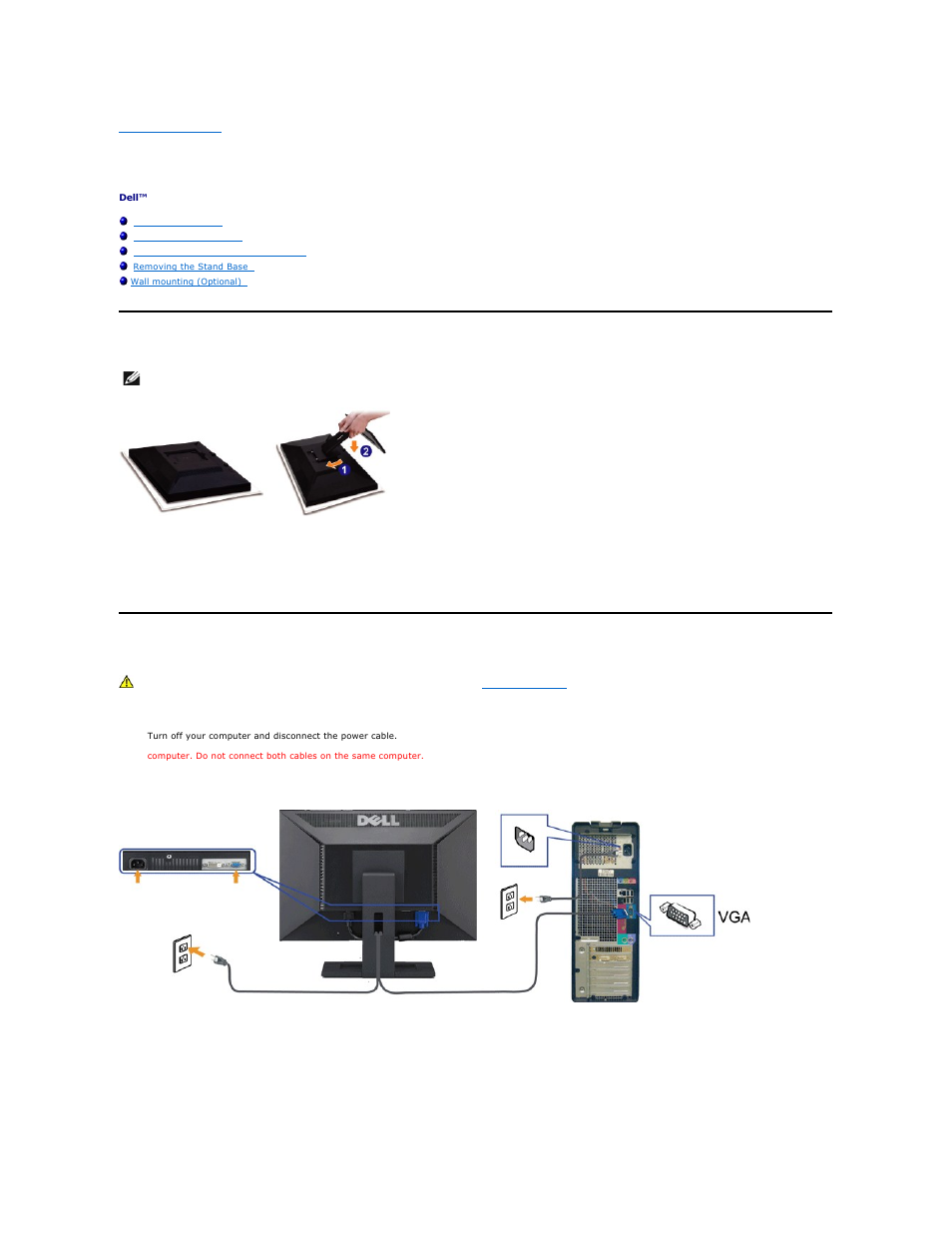 Setting up the monitor, Attaching the stand, Connecting your monitor | Dell E2210H Monitor User Manual | Page 25 / 30