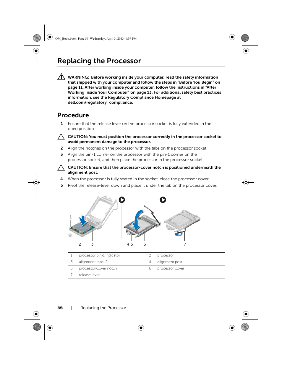 Replacing the processor, Procedure | Dell XPS One 2720 (Mid 2013) User Manual | Page 56 / 117