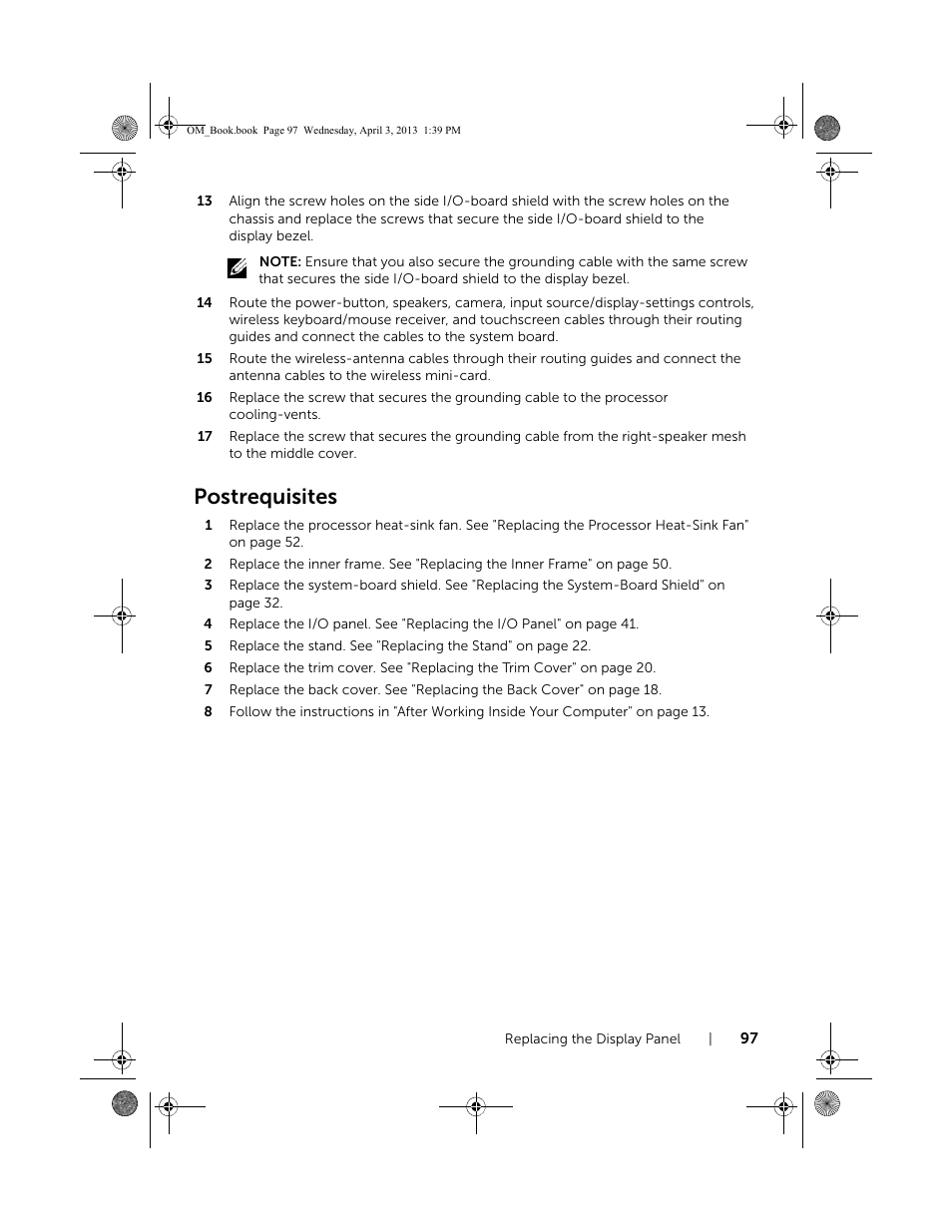 Postrequisites | Dell XPS One 2720 (Mid 2013) User Manual | Page 97 / 117