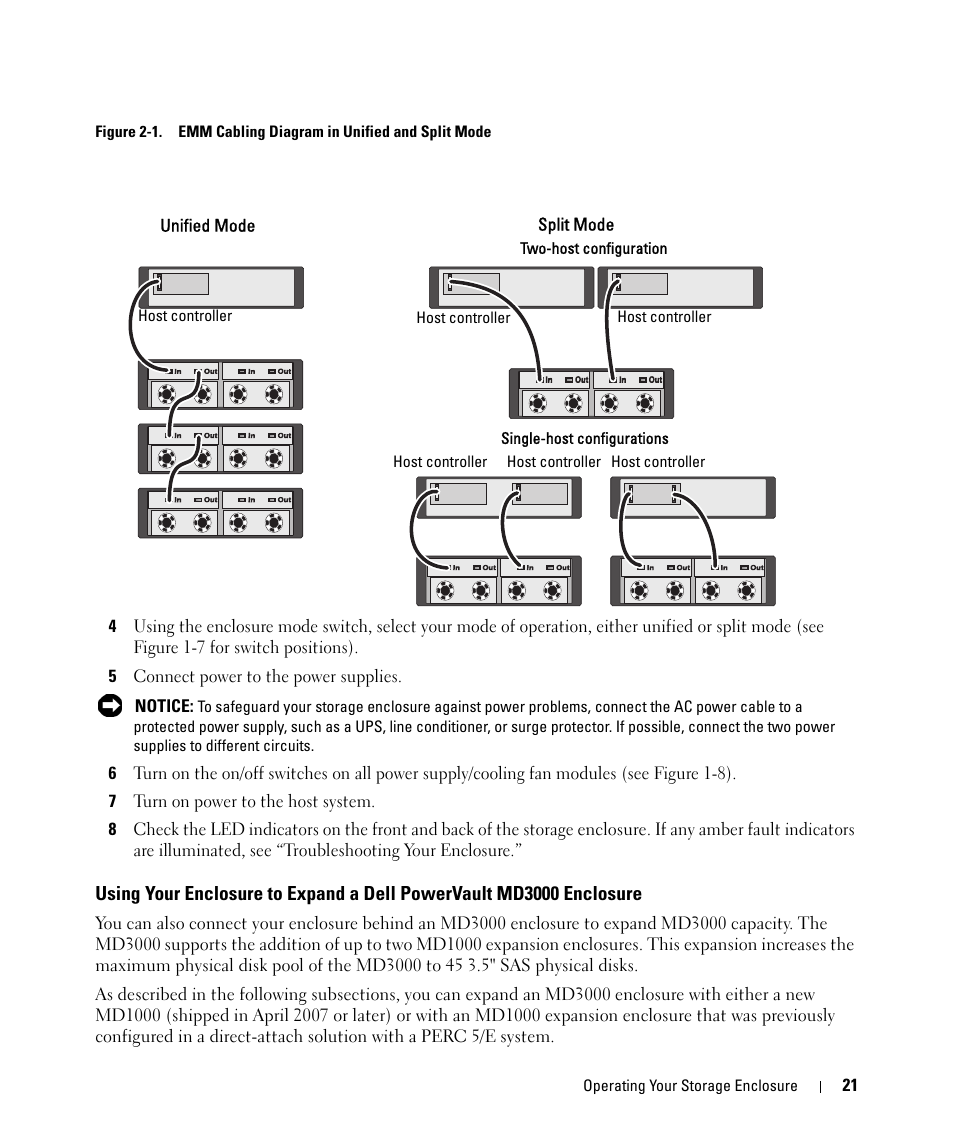 Enclosure, Figure 2-1 for a, Figure 2-1) and | Figure 2-1), Figure 2-1). in t, See figure 2-1. in | Dell POWERVAULT MD1000 User Manual | Page 21 / 64