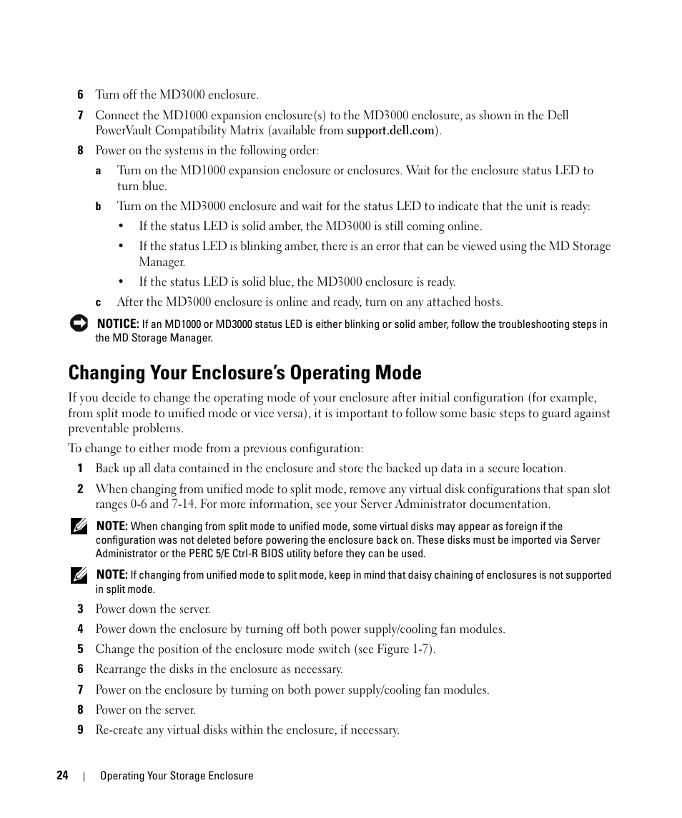 Changing your enclosure’s operating mode | Dell POWERVAULT MD1000 User Manual | Page 24 / 64