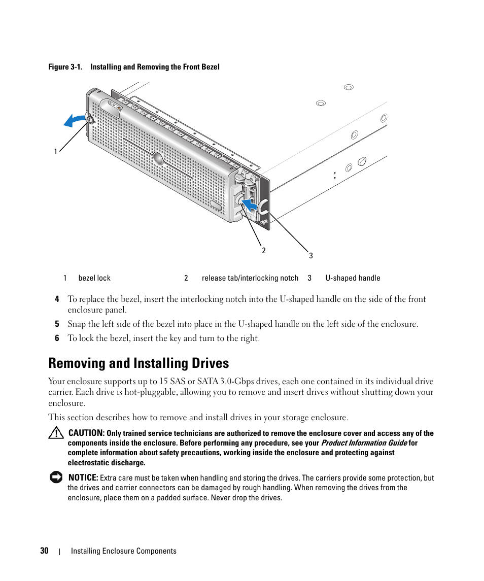Removing and installing drives | Dell POWERVAULT MD1000 User Manual | Page 28 / 64