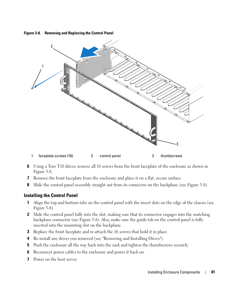 Installing the control panel | Dell POWERVAULT MD1000 User Manual | Page 39 / 64