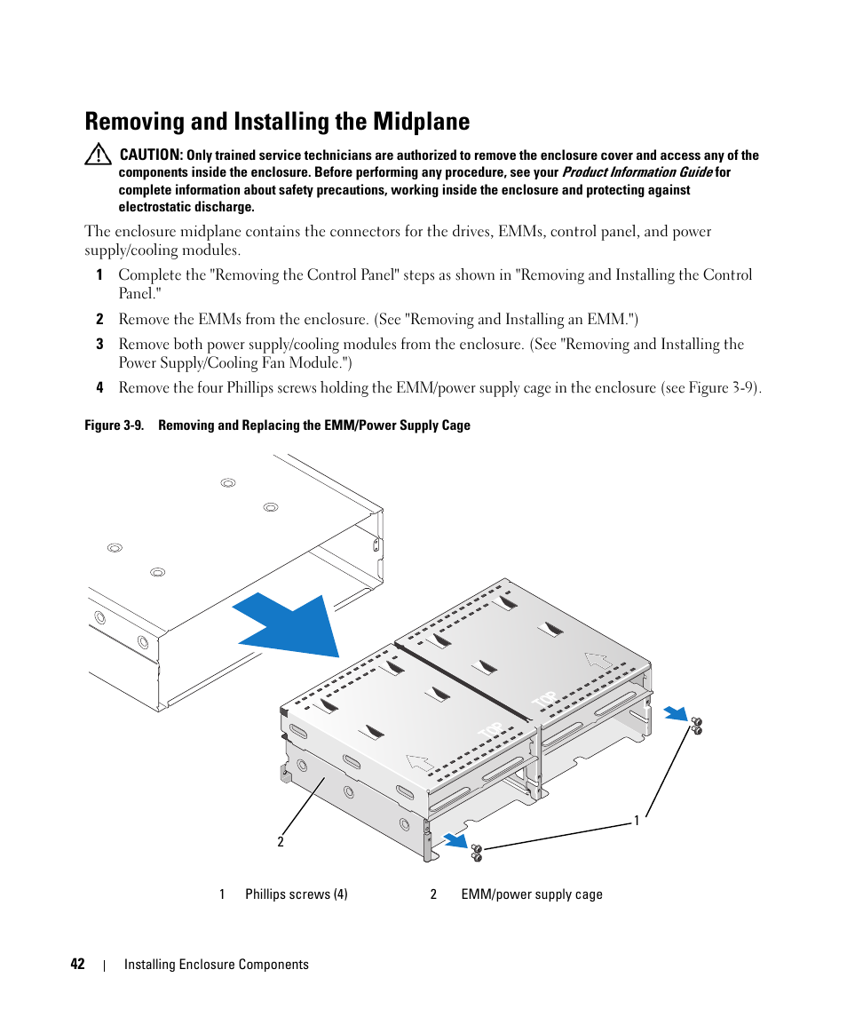 Removing and installing the midplane | Dell POWERVAULT MD1000 User Manual | Page 40 / 64