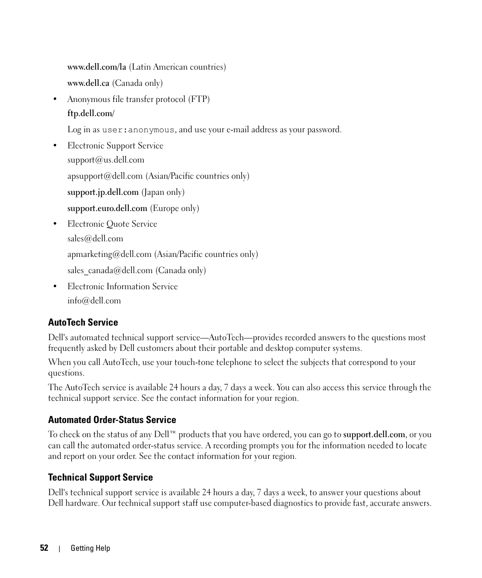 Autotech service, Automated order-status service, Technical support service | E, see "technical support service | Dell POWERVAULT MD1000 User Manual | Page 52 / 64