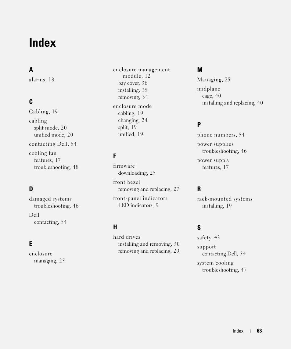 Index | Dell POWERVAULT MD1000 User Manual | Page 63 / 64