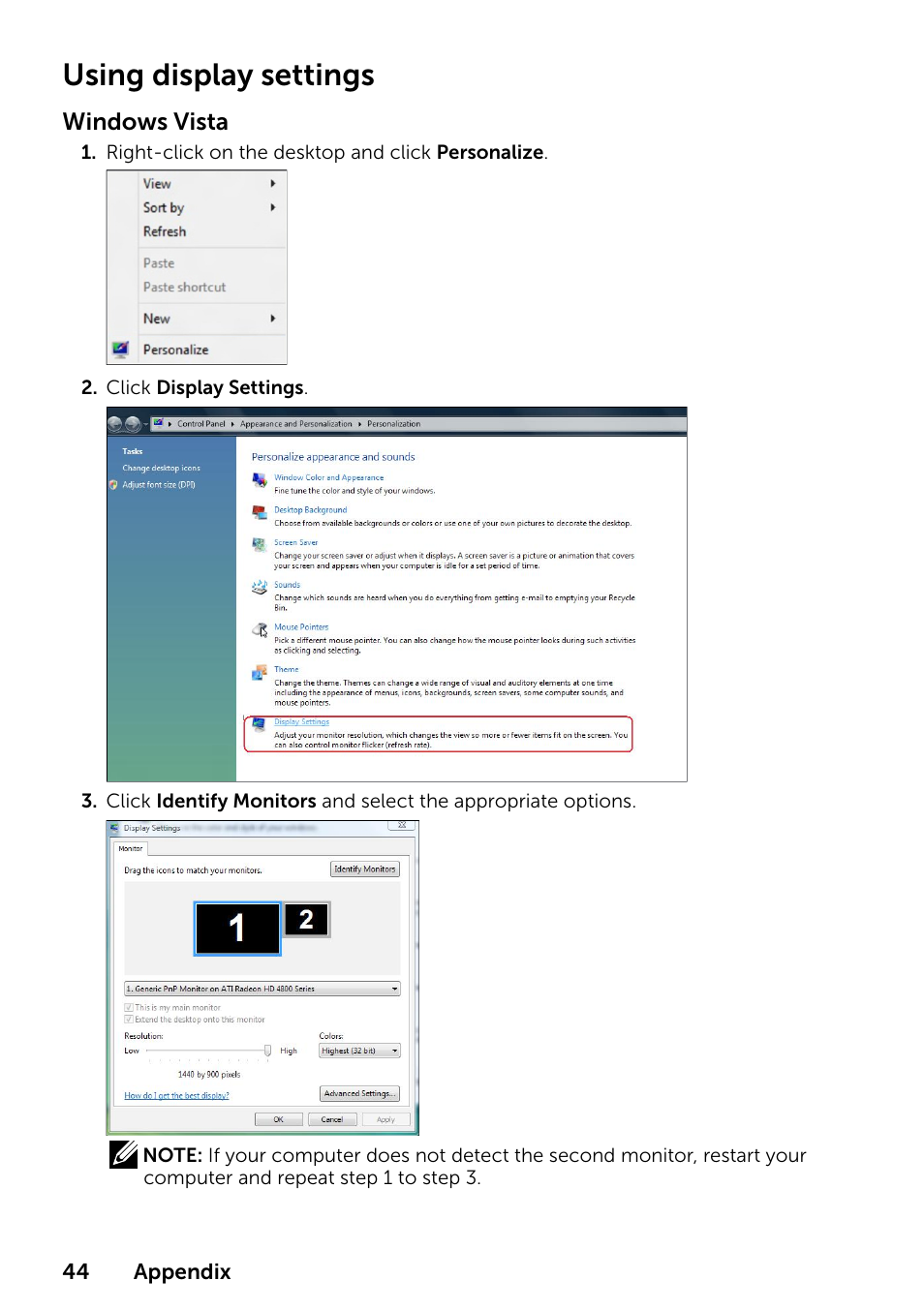 Using display settings | Dell P2314T Multi Touch Monitor with LED User Manual | Page 44 / 52
