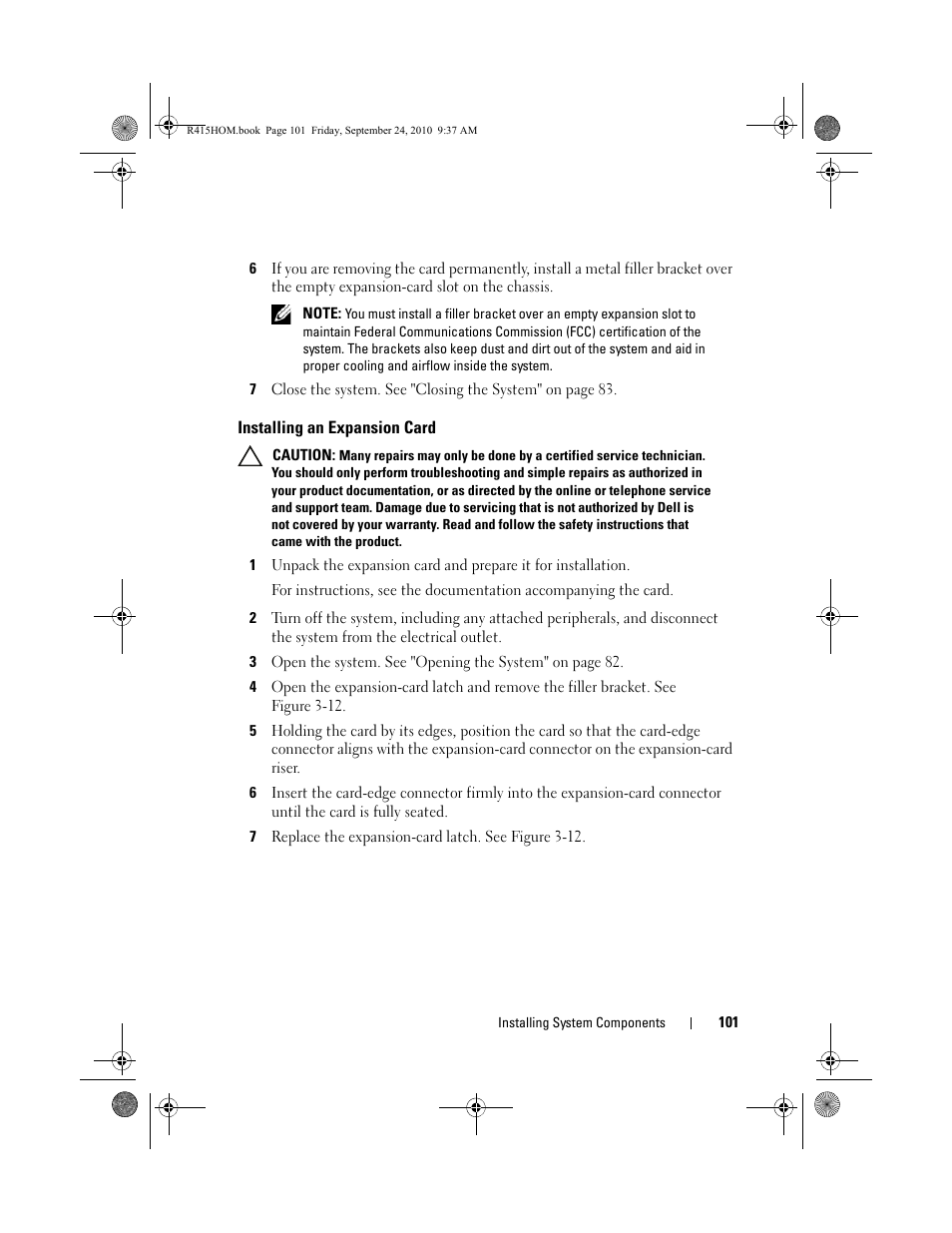 Installing an expansion card, Installing an | Dell PowerEdge R415 User Manual | Page 101 / 188