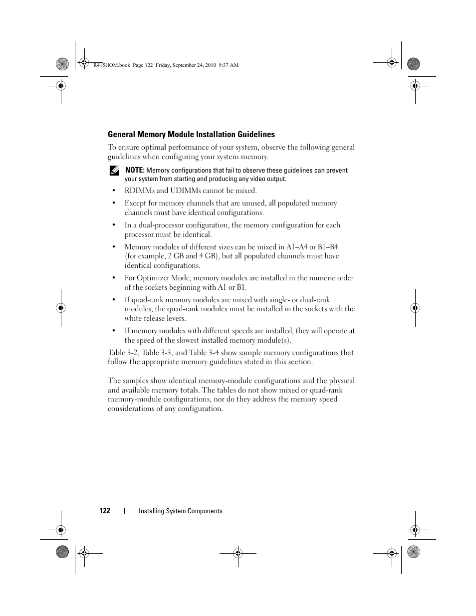 General memory module installation guidelines, General memory, Module installation | E "general memory, General memory module, Installation guidelines" on | Dell PowerEdge R415 User Manual | Page 122 / 188