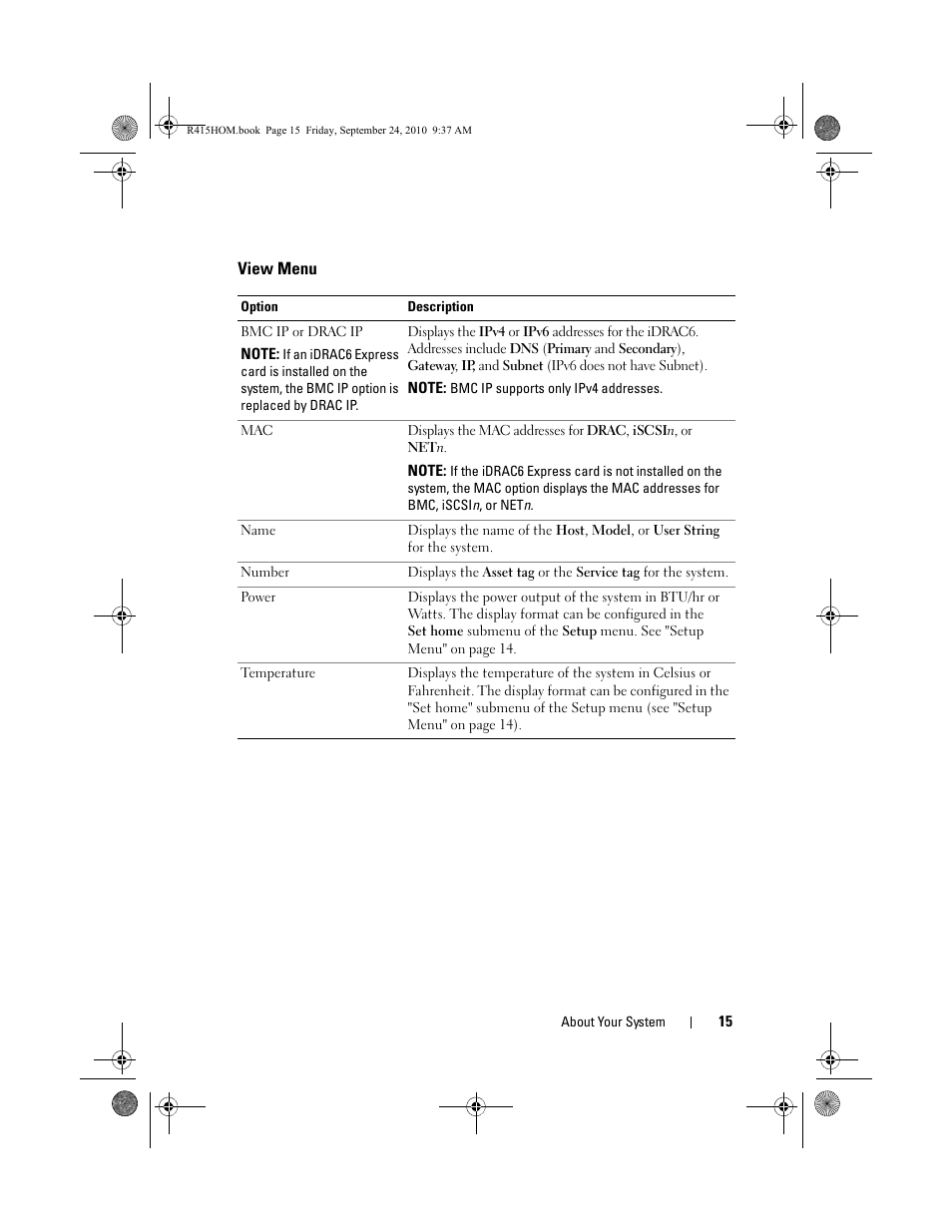 View menu | Dell PowerEdge R415 User Manual | Page 15 / 188