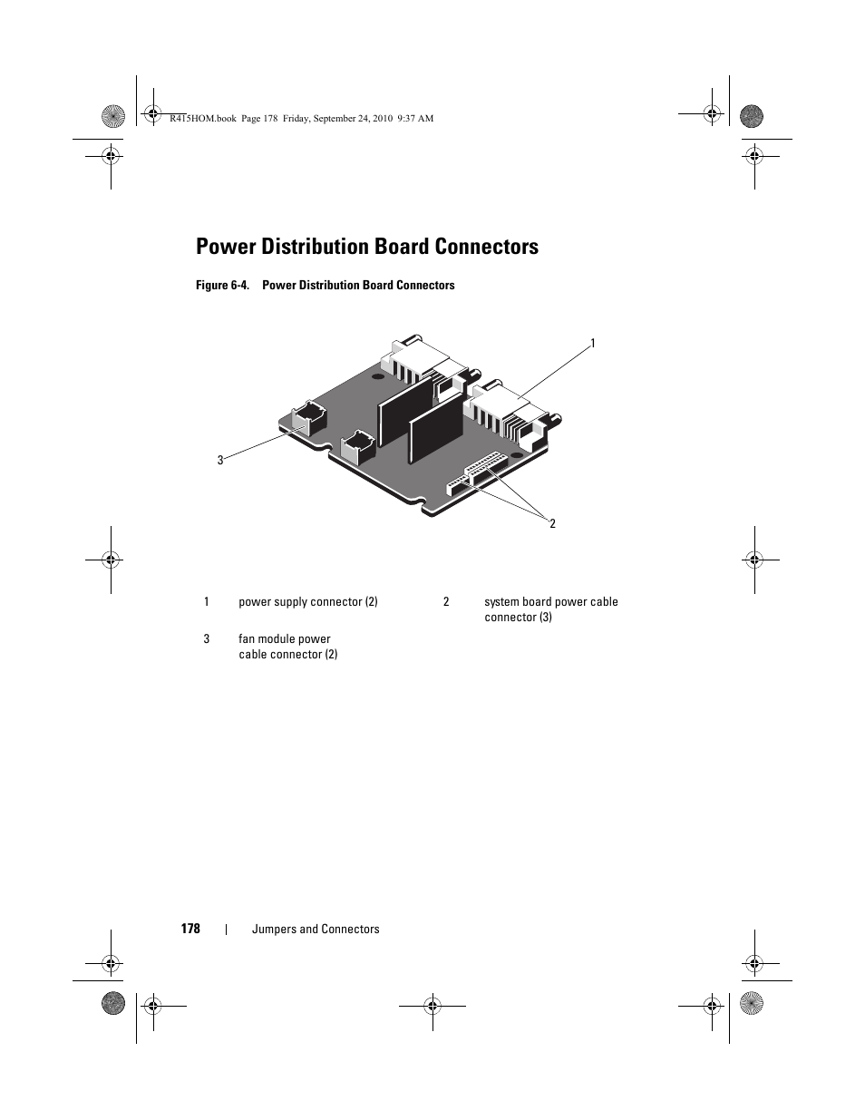 Power distribution board connectors | Dell PowerEdge R415 User Manual | Page 178 / 188