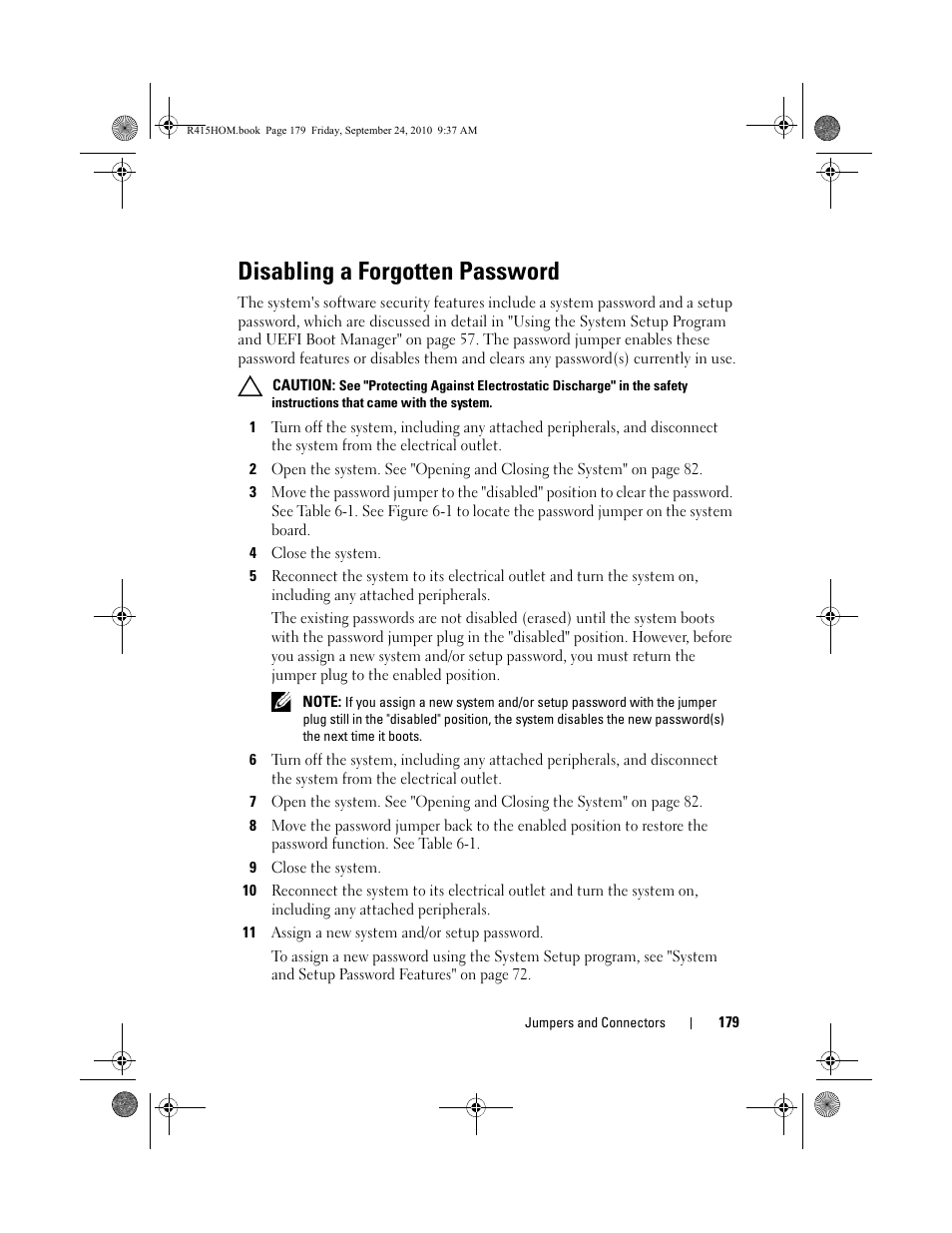 Disabling a forgotten password | Dell PowerEdge R415 User Manual | Page 179 / 188