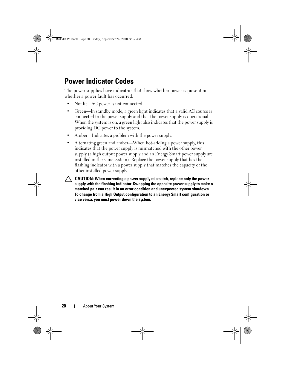 Power indicator codes | Dell PowerEdge R415 User Manual | Page 20 / 188