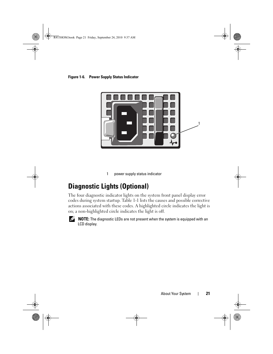Diagnostic lights (optional) | Dell PowerEdge R415 User Manual | Page 21 / 188