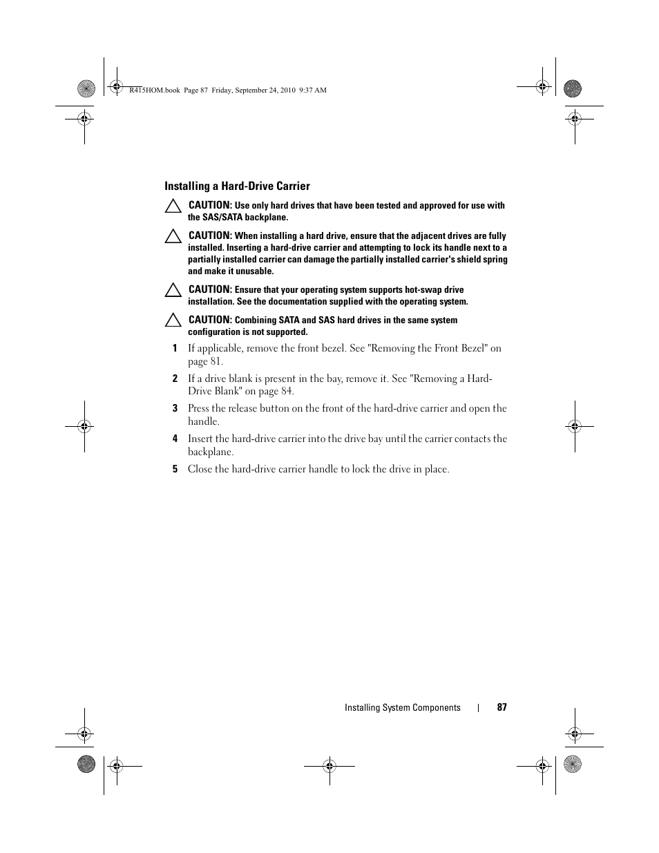Installing a hard-drive carrier | Dell PowerEdge R415 User Manual | Page 87 / 188