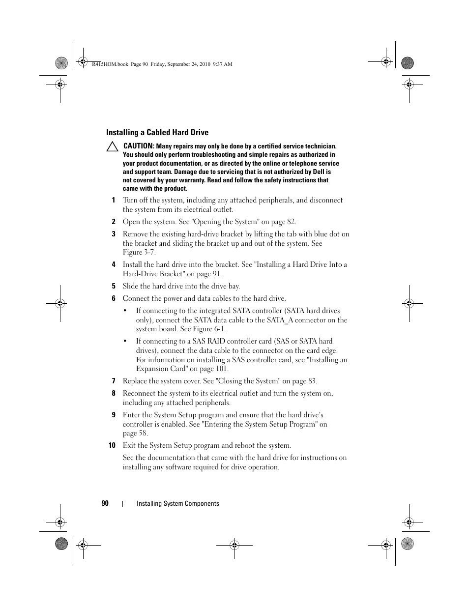 Installing a cabled hard drive | Dell PowerEdge R415 User Manual | Page 90 / 188