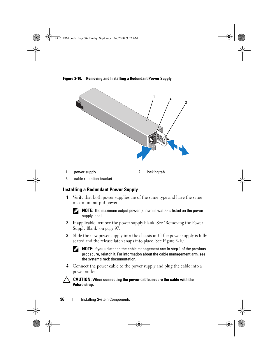 Installing a redundant power supply | Dell PowerEdge R415 User Manual | Page 96 / 188