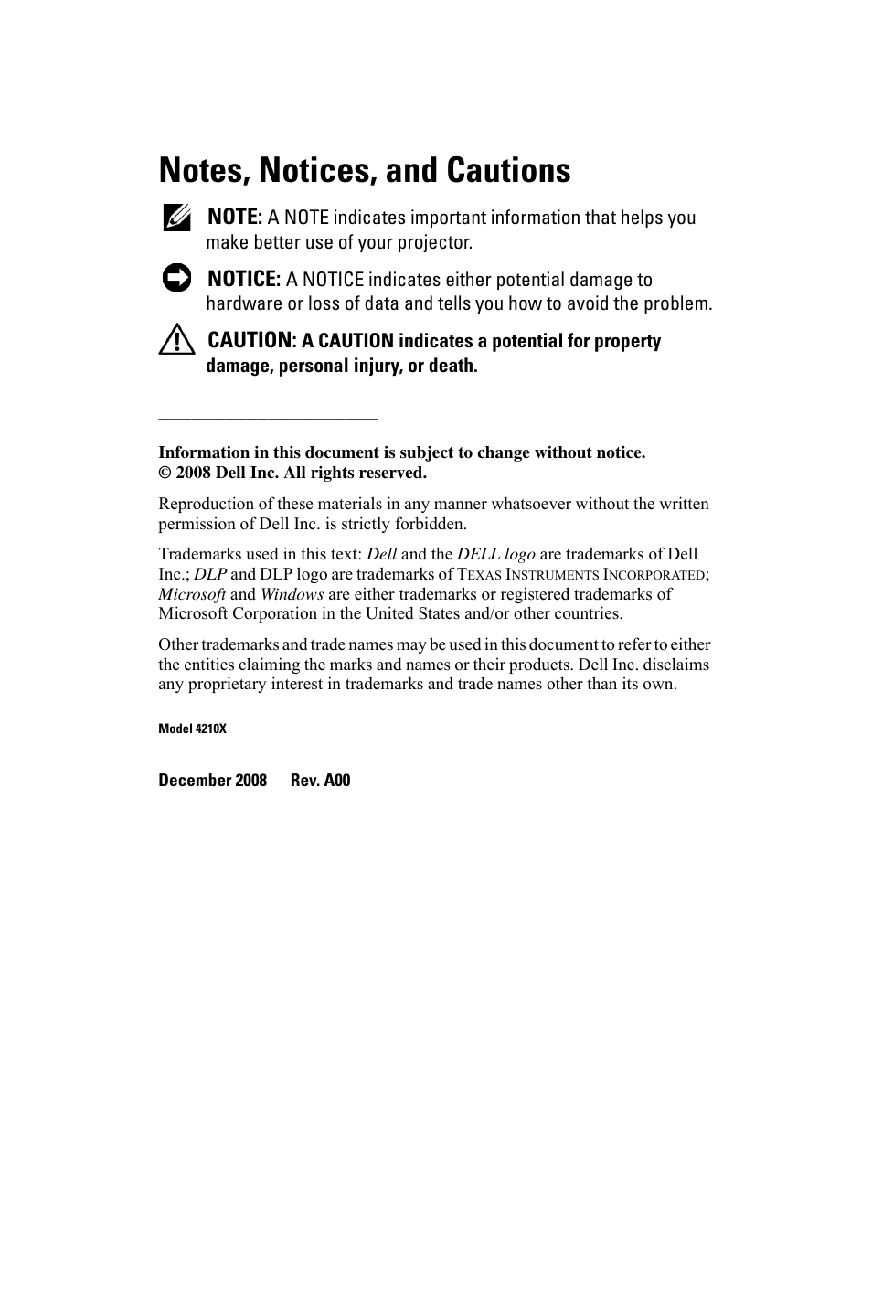 Dell 4210X Projector User Manual | Page 2 / 81