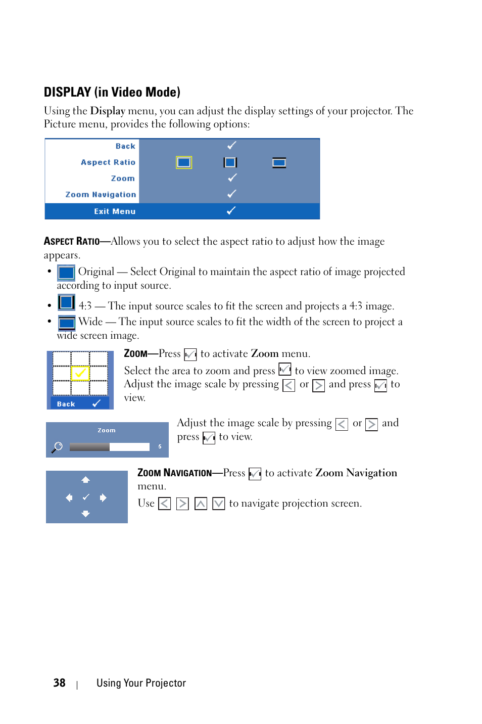 Display (in video mode) | Dell 4210X Projector User Manual | Page 38 / 81