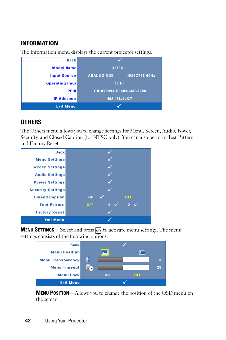 Information, Others | Dell 4210X Projector User Manual | Page 42 / 81