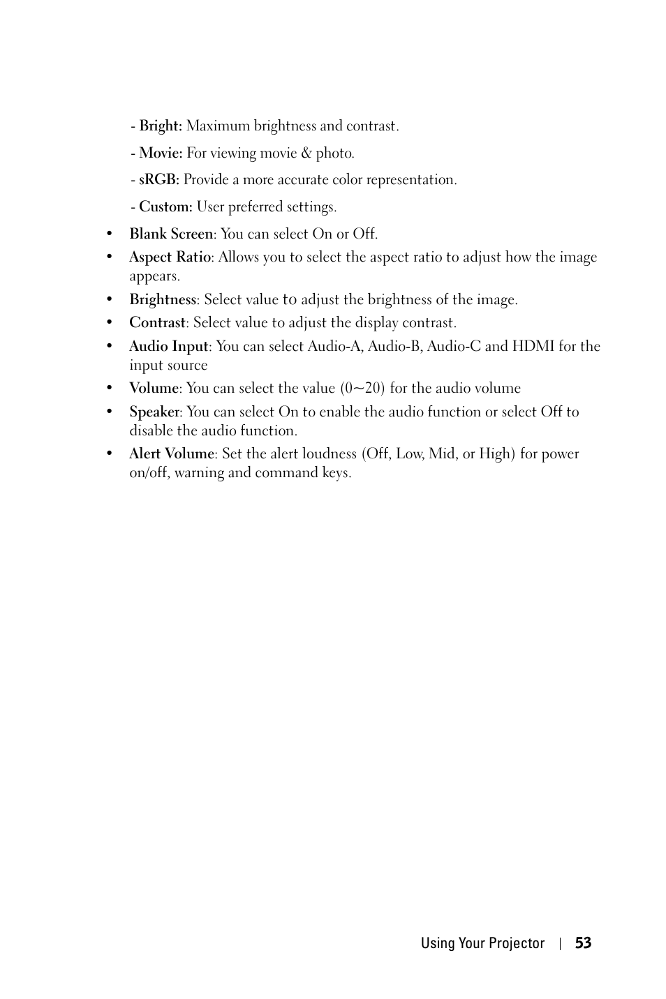 Dell 4210X Projector User Manual | Page 53 / 81