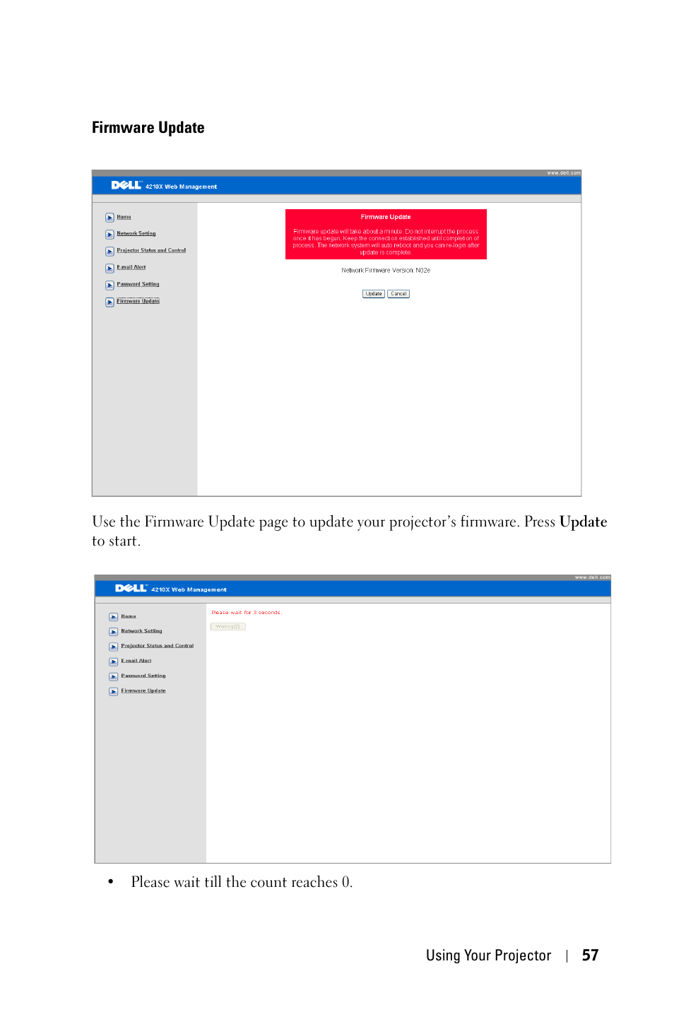 Firmware update | Dell 4210X Projector User Manual | Page 57 / 81