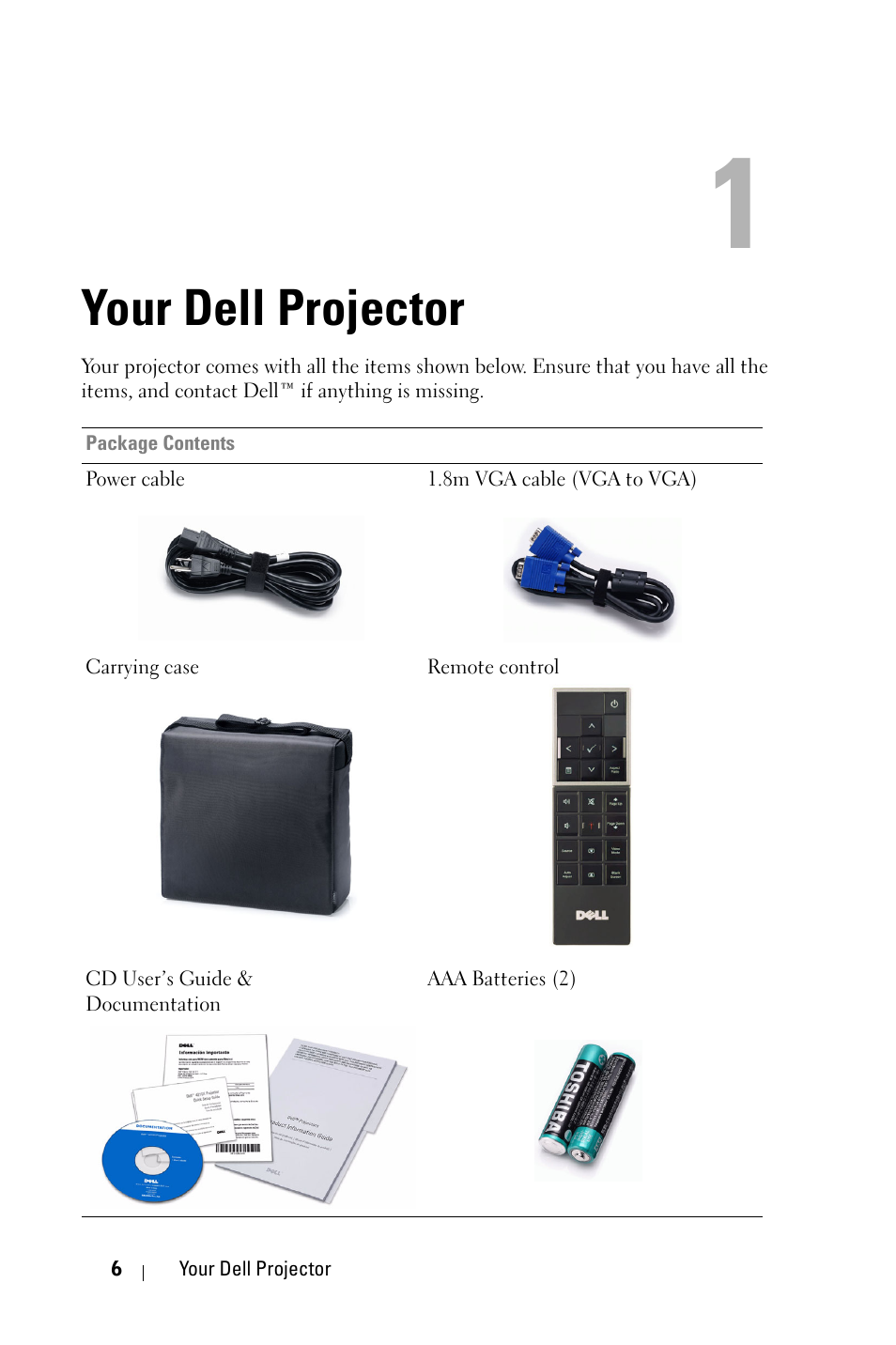 Your dell projector | Dell 4210X Projector User Manual | Page 6 / 81