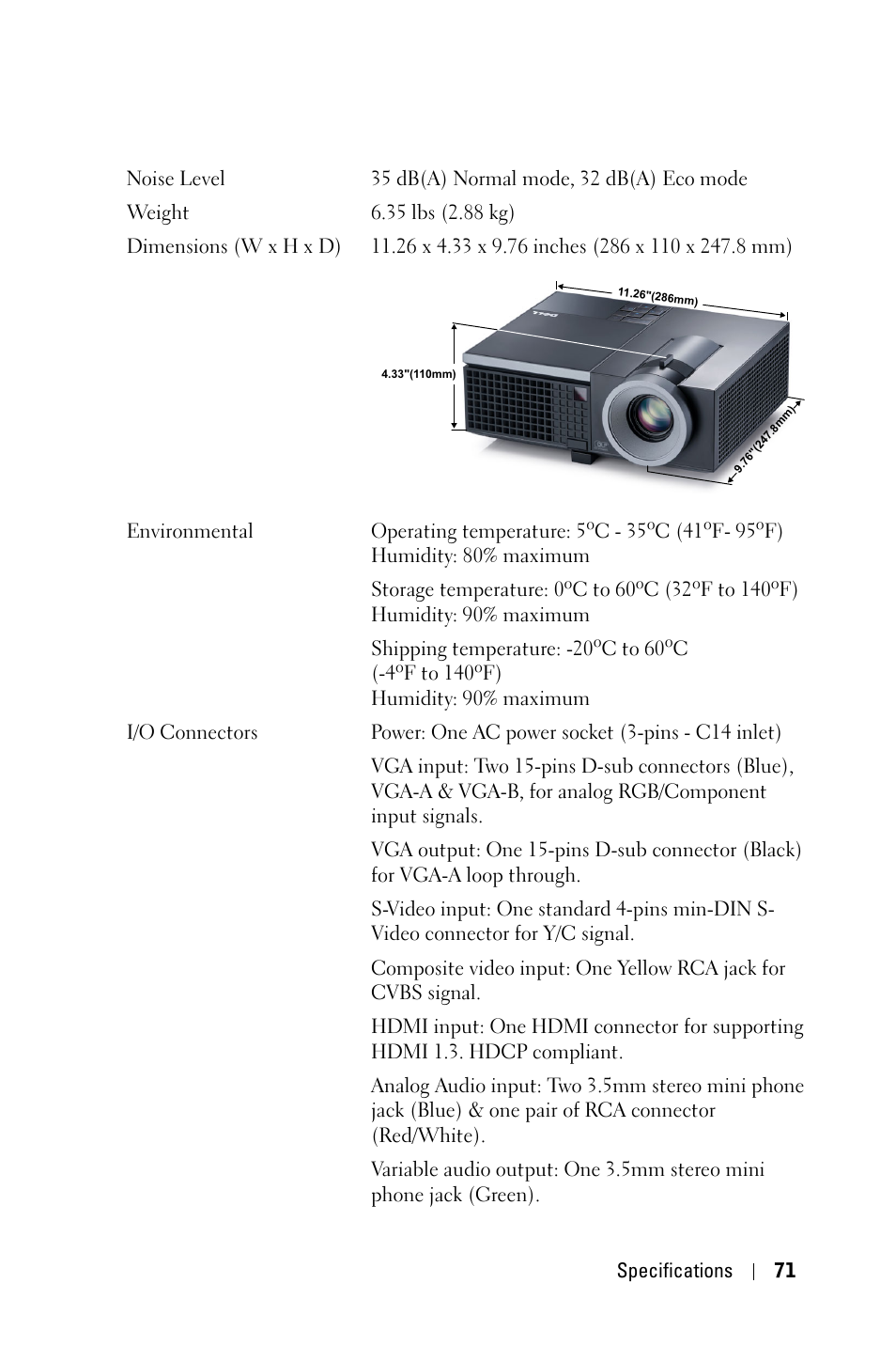 Dell 4210X Projector User Manual | Page 71 / 81