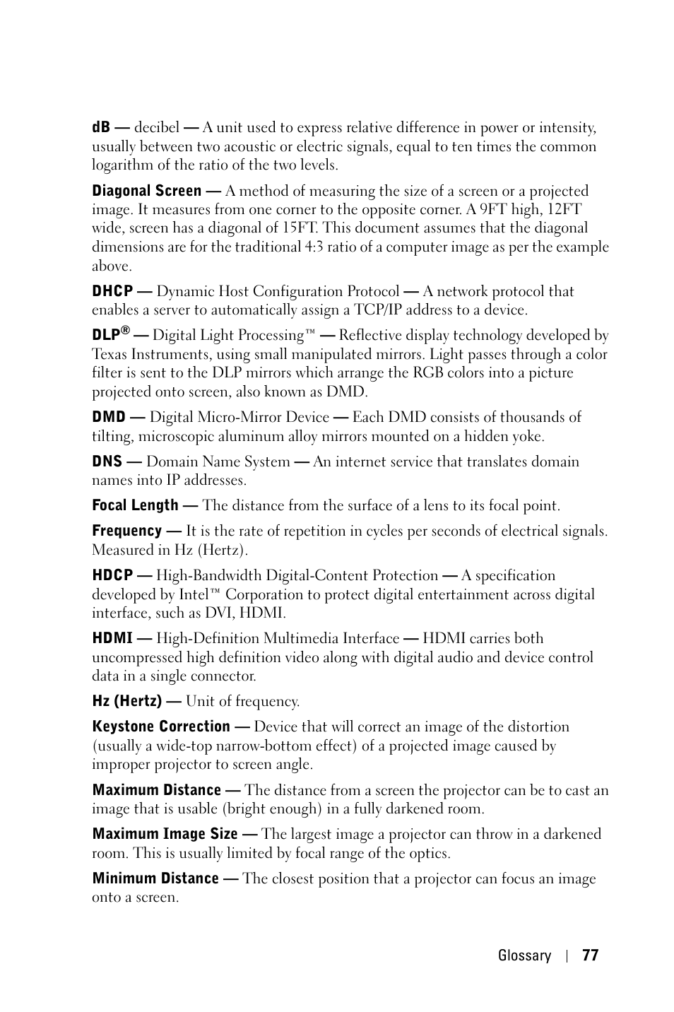 Dell 4210X Projector User Manual | Page 77 / 81