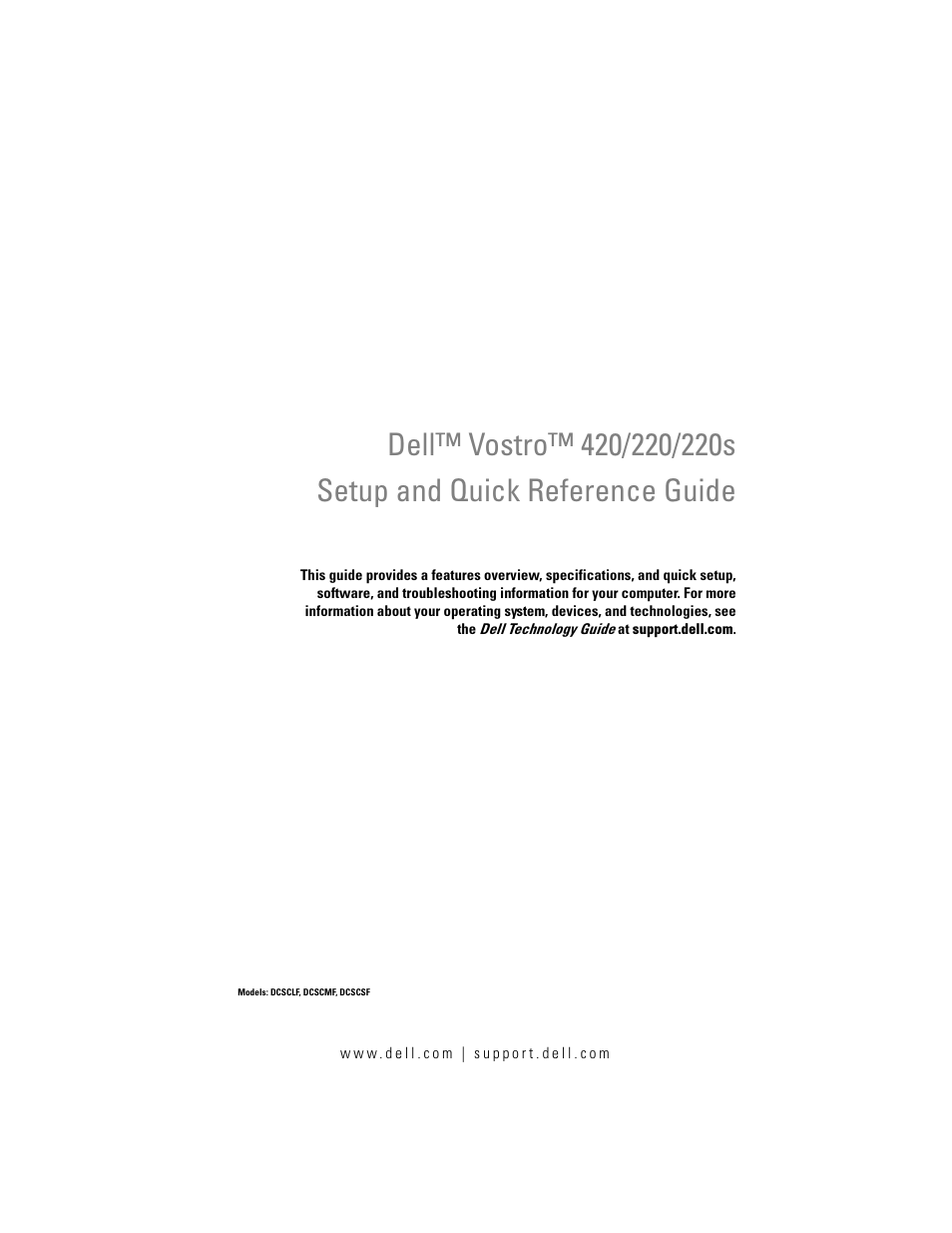 Dell Vostro 220 (Late 2008) User Manual | 76 pages