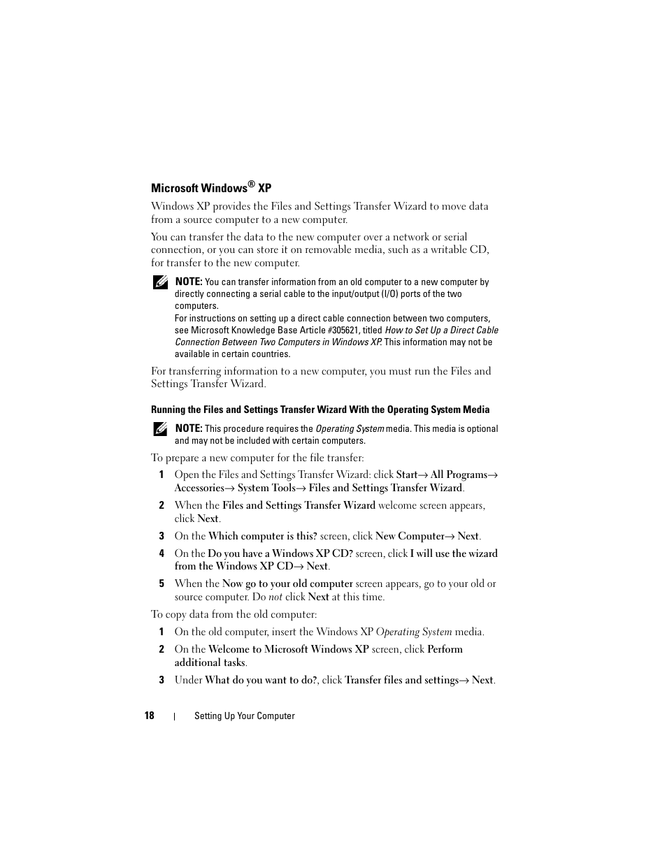 Microsoft windows® xp, Microsoft windows | Dell Vostro 220 (Late 2008) User Manual | Page 18 / 76