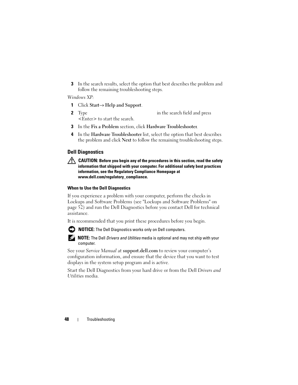 Dell diagnostics | Dell Vostro 220 (Late 2008) User Manual | Page 48 / 76