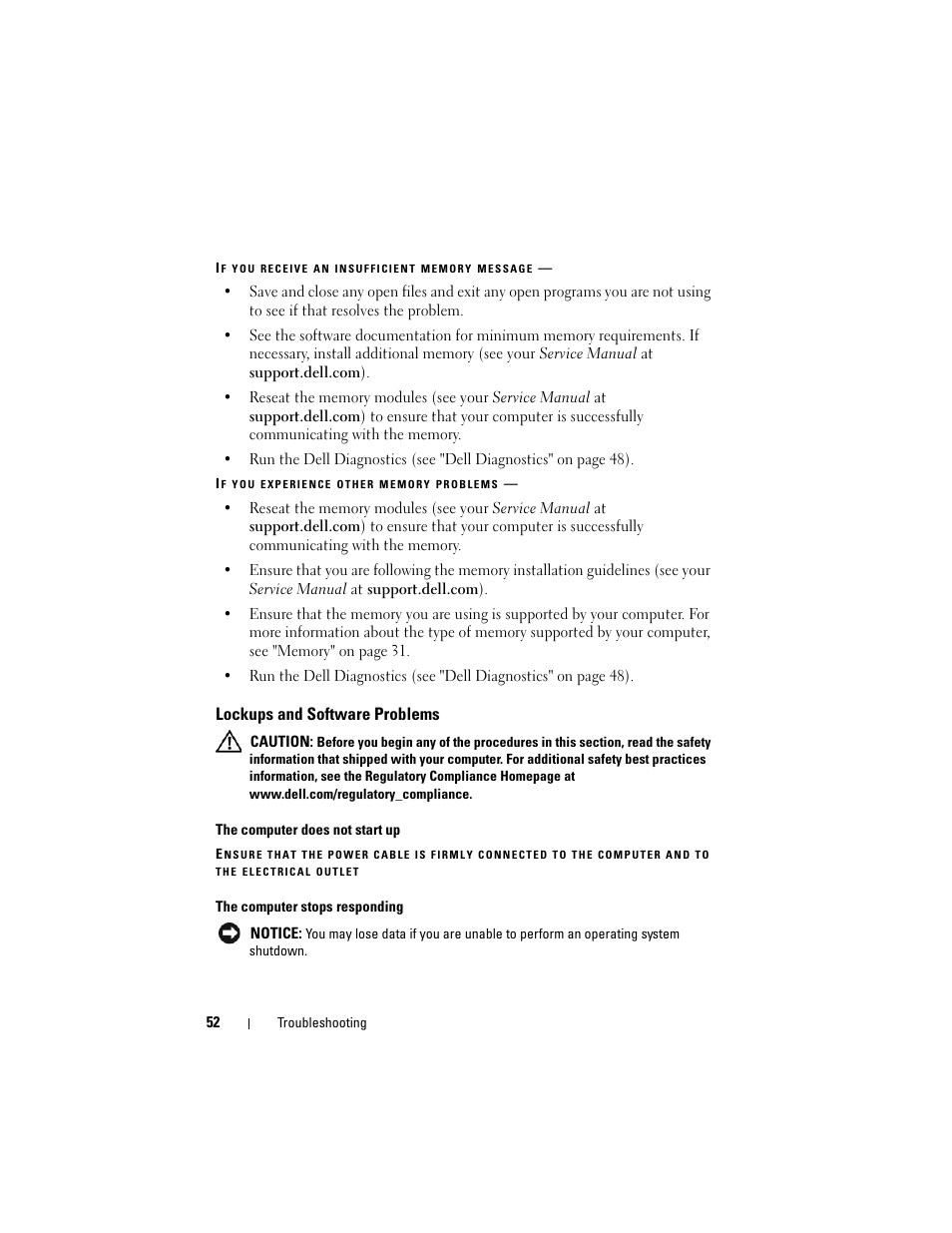 Lockups and software problems | Dell Vostro 220 (Late 2008) User Manual | Page 52 / 76