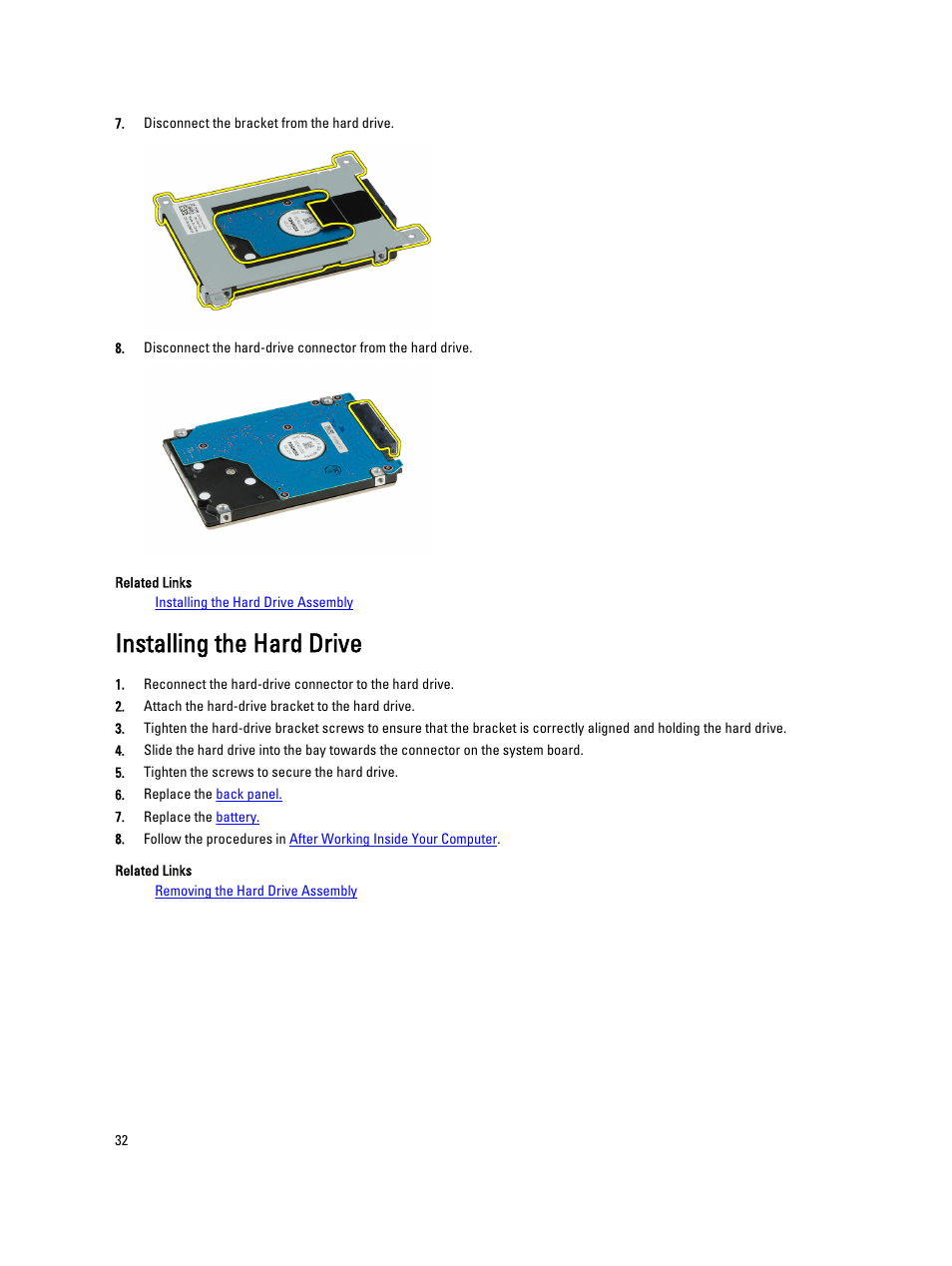 Installing the hard drive | Dell Latitude E5520M (Early 2011) User Manual | Page 32 / 111