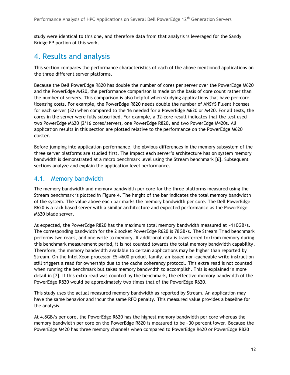 Results and analysis, Memory bandwidth | Dell PowerEdge R820 User Manual | Page 12 / 25