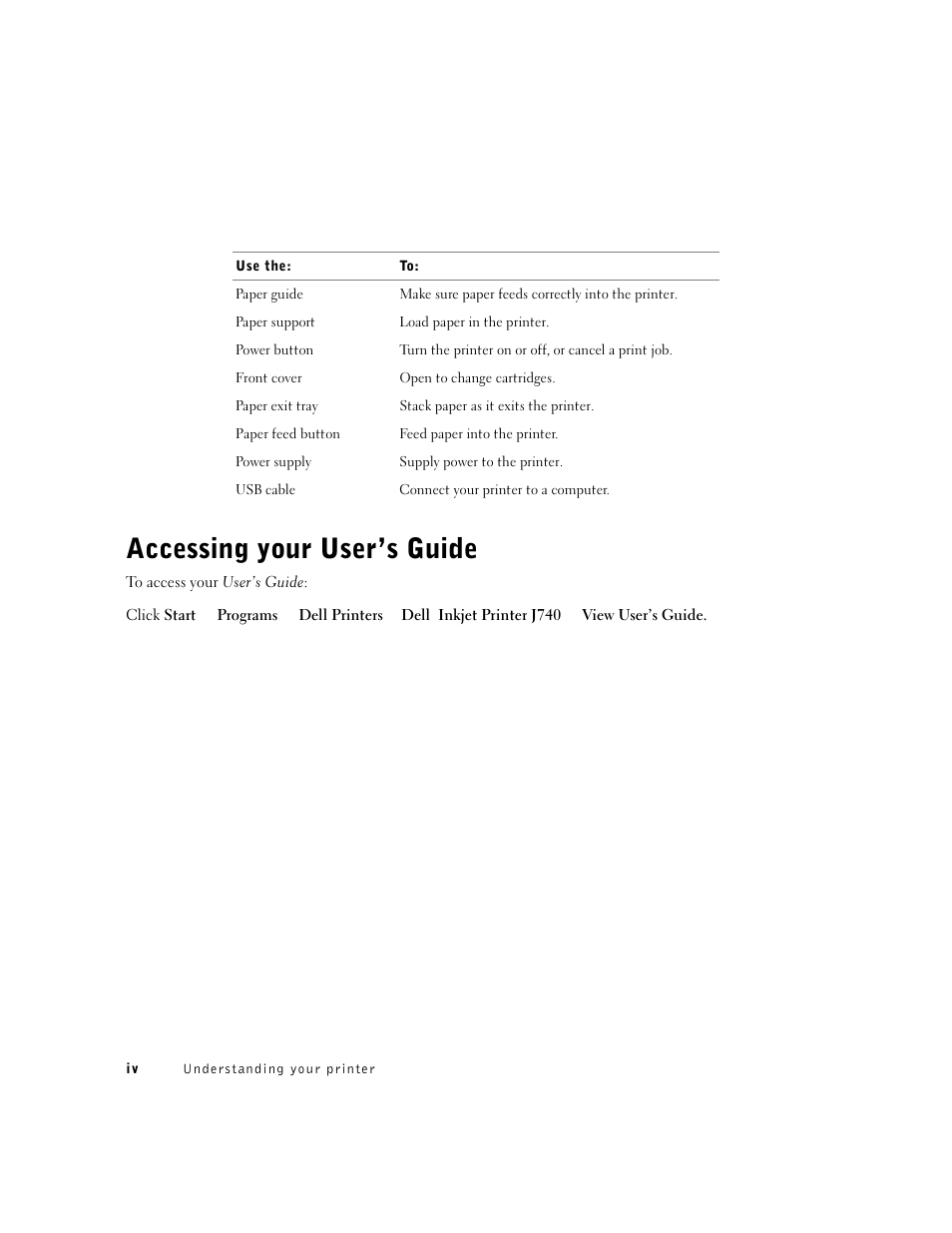 Accessing your user’s guide | Dell J740 Personal Inkjet Printer User Manual | Page 4 / 68