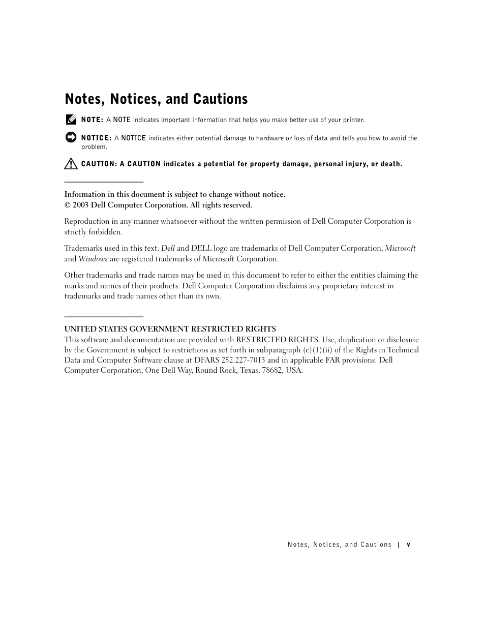 Notes, notices, and cautions | Dell J740 Personal Inkjet Printer User Manual | Page 5 / 68