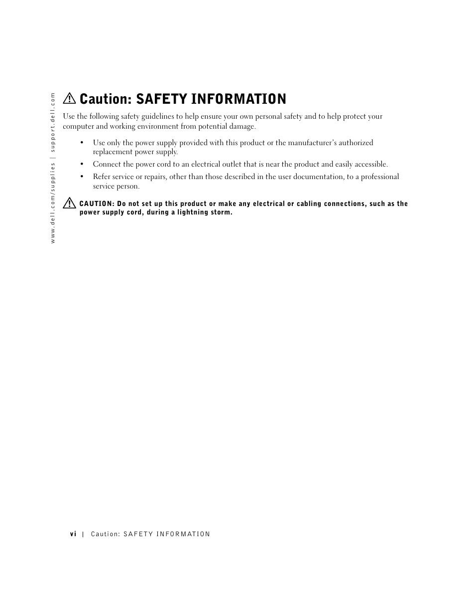 Caution: safety information | Dell J740 Personal Inkjet Printer User Manual | Page 6 / 68