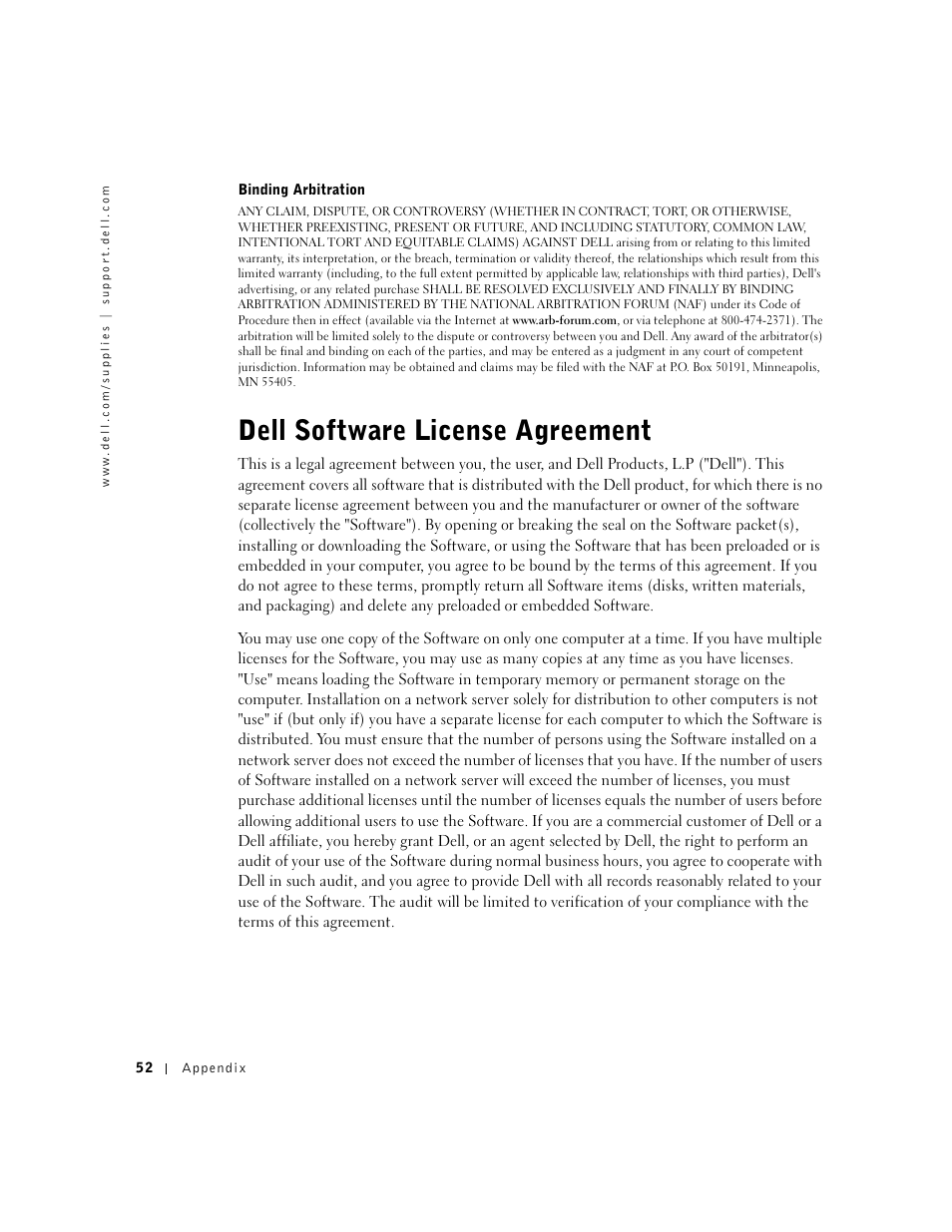 Dell software license agreement | Dell J740 Personal Inkjet Printer User Manual | Page 62 / 68