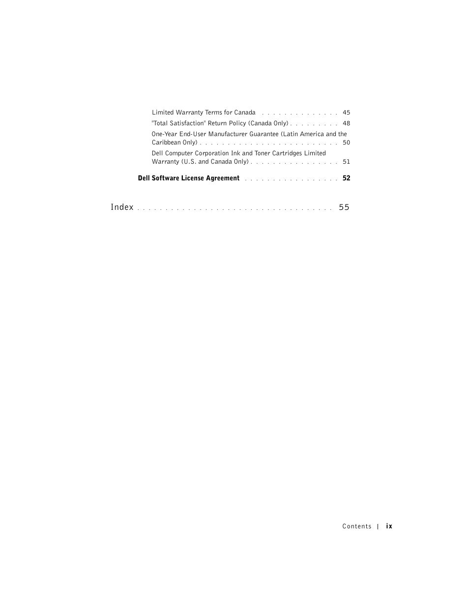 Index 55, Index | Dell J740 Personal Inkjet Printer User Manual | Page 9 / 68
