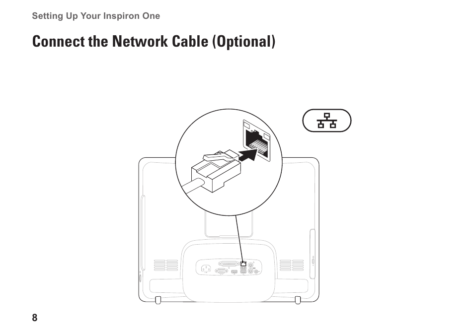 Connect the network cable (optional) | Dell Inspiron One 19 (Mid 2009) User Manual | Page 10 / 80