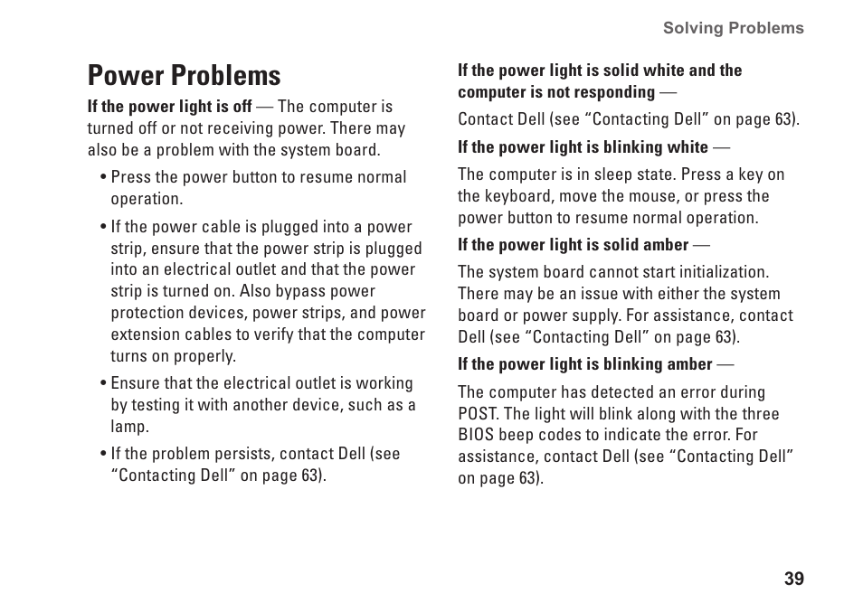 Power problems | Dell Inspiron One 19 (Mid 2009) User Manual | Page 41 / 80