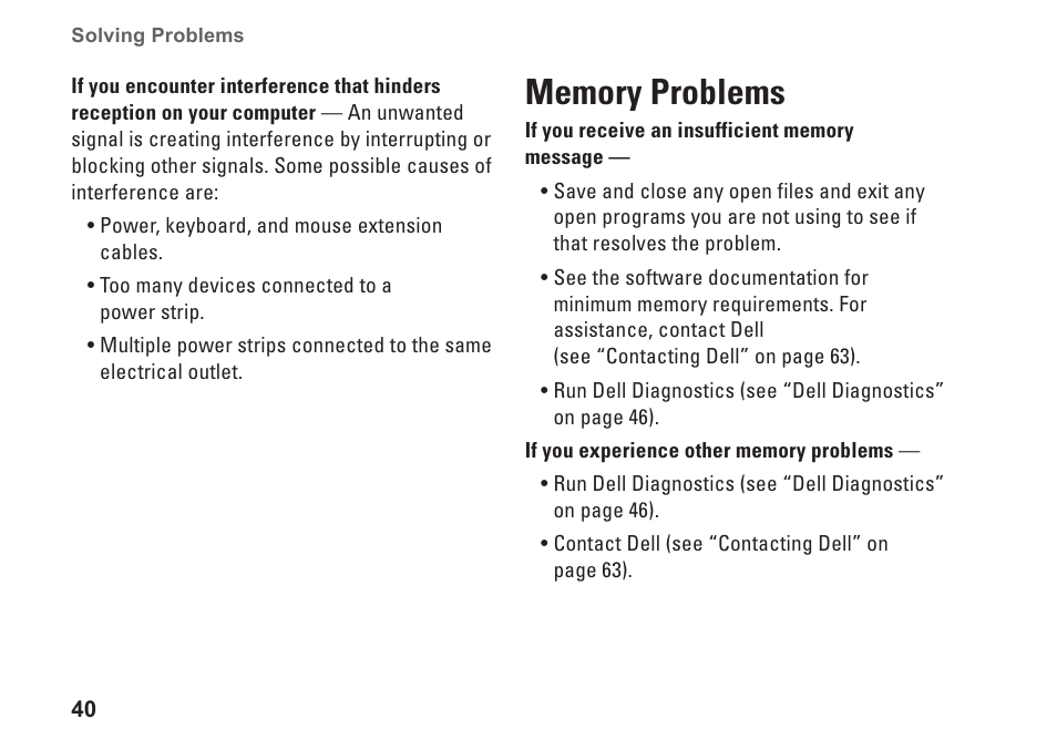 Memory problems | Dell Inspiron One 19 (Mid 2009) User Manual | Page 42 / 80
